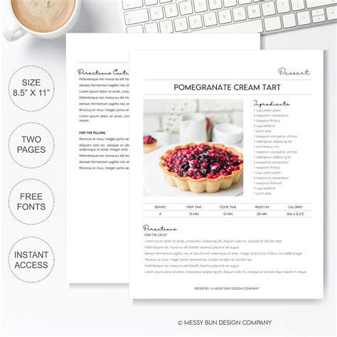 85x11 Editable Recipe Template Microsoft Word 2 Pages Etsy Canada
