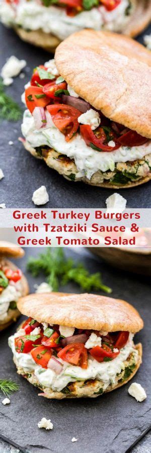 Greek Turkey Burgers With Tzatziki Sauce And Greek Tomato Salad