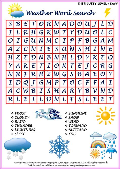 Weather Word Search Easy Version