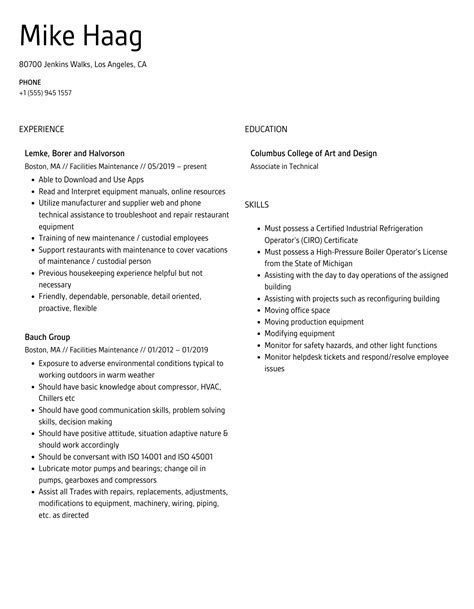 Facilities Maintenance Resume Samples | Velvet Jobs