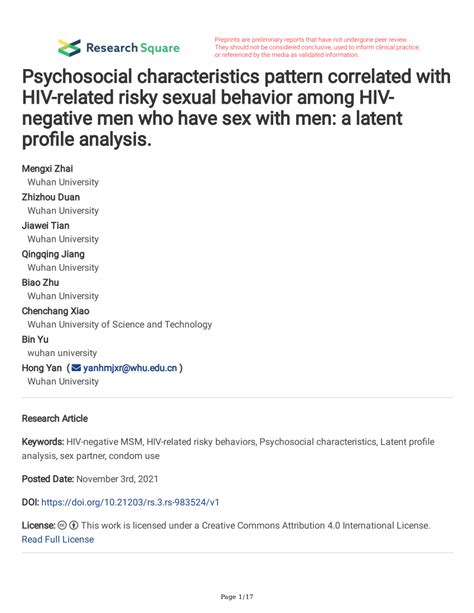 Pdf Psychosocial Characteristics Pattern Correlated With Hiv Related