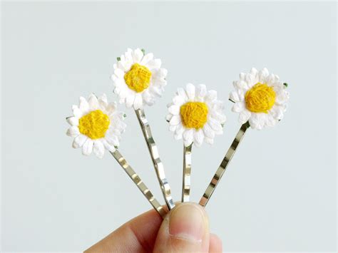 Daisy Hair Pins Made Of White Mulberry Paper Flowers And Etsy