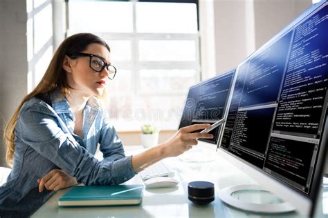 Woman Programmer Girl Coding Stock Image Image Of Computer Multiple