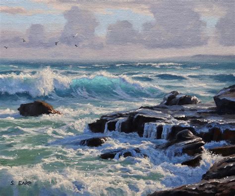 Small Seascape Oil Painting Original Rocky Shoreline Art And Collectibles