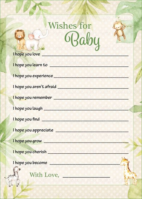 Wishes For Baby Cards Printable Download Safari Baby Shower