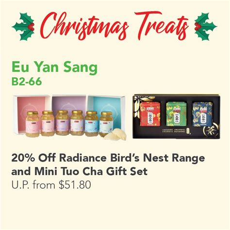 The rate for delivery is a standard rate of s$15 per address or check out the promotion. Eu Yan Sang Christmas Treats - Hillion Mall Singapore