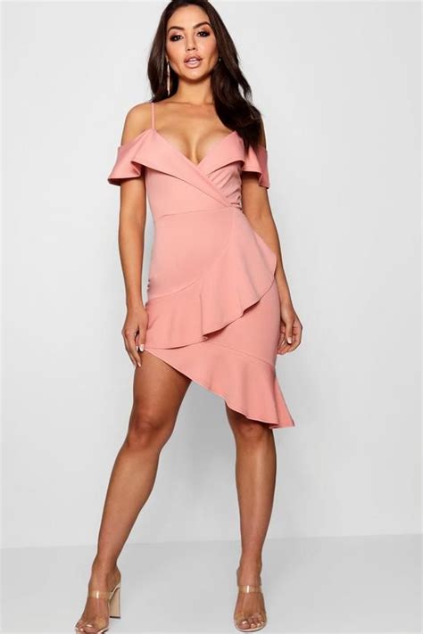 ruffle cold shoulder midi dress boohoo party dress special occasion girls night out dress