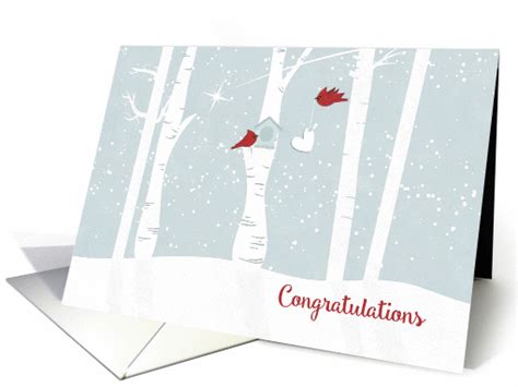 Congratulations Winter Wedding Love Birds Snow Night 1411576