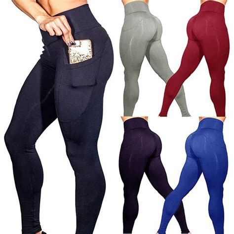 Yoga Pants Leggings High Waisted Running Fitness Trousers Solid Color