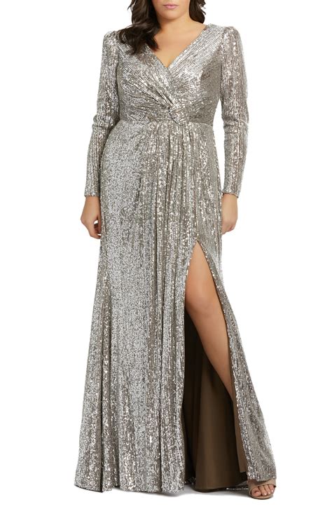 Plus Size Womens Mac Duggal Sequin Long Sleeve Gown Size 16w