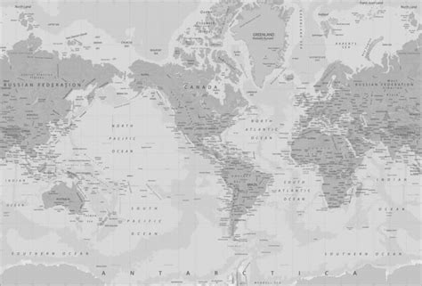 Papel De Parede Mapa Mundi Branco E Preto