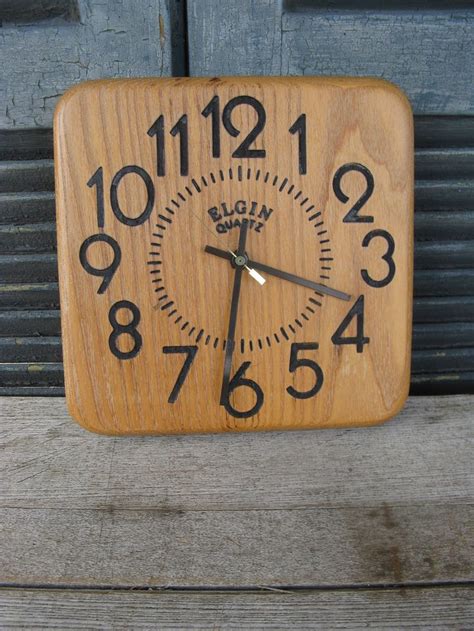 Vintage Elgin Solid Oak Wall Clock 1970s Industrial Kitchen Etsy