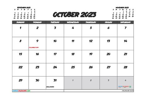 Printable October 2023 Calendar With Holidays 23306