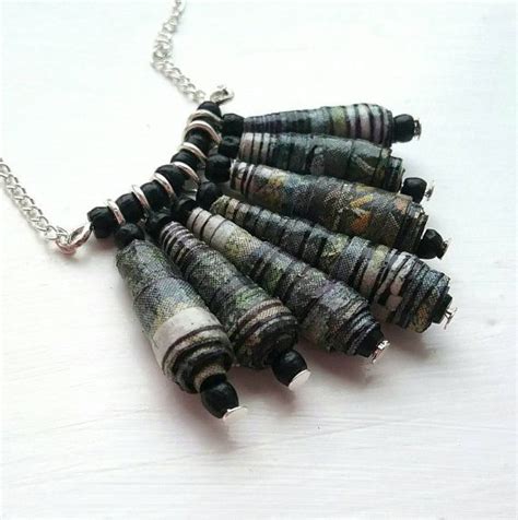 Camouflage Newspaper Bead Necklace Statement Necklace Paper Bead