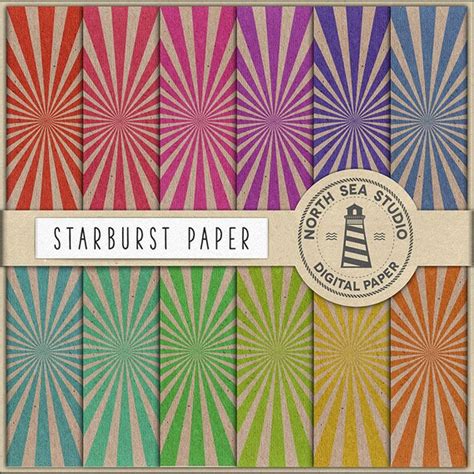 Starburst Digital Paper Vintage Starburst Scrapbook Paper Old Paper