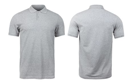 Grey Polo Shirts Mockup Front And Back Used As Design Template Isolated On White Background
