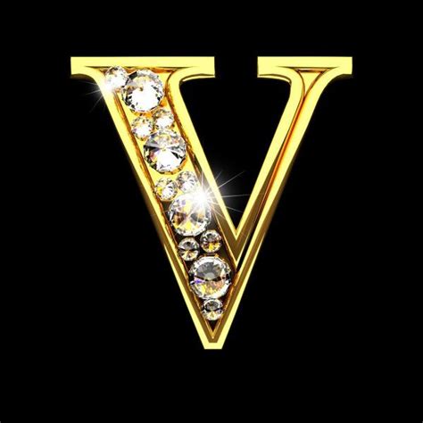 Letras Douradas Isoladas De V Com Diamantes Negros — Imagem De Stock