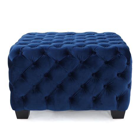 Buy top selling products like tov furniture queen velvet storage ottoman in sea blue blue velvet ottoman. Thaurin Modern Glam Button Tufted Velvet Ottoman, Navy ...