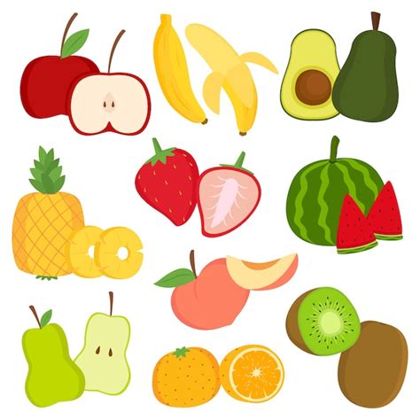 Premium Vector Fresh Fruits And Fruit Slices Cartoon Vector Set
