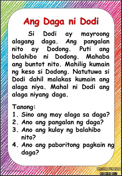 Teacher Fun Files Filipino Reading Materials With Comprehension Questions