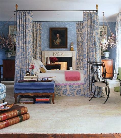 Traditional Master Bedroom In Floral Blue Interiors By Color