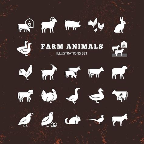 Premium Vector Set Of Farm And Farm Animal Silhouettes
