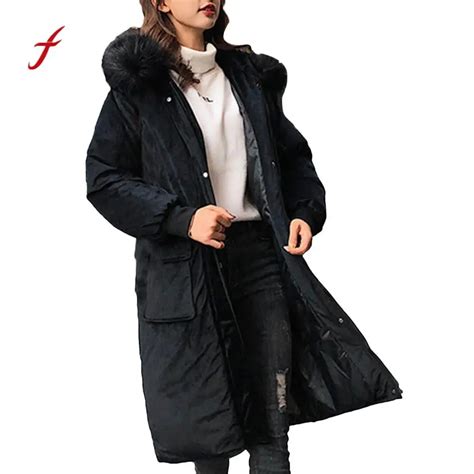 women fashion parkas winter warm jackets coats faux fur hooded collar casual long parkas cotton