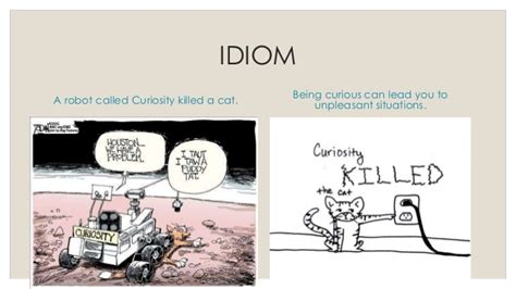 My mother always told me that curiosity killed the cat, but she was always meddling in other people's business! origin. Materials: Idiom Slides