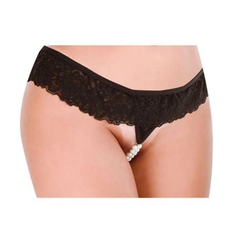 Hot Flowers Pearls Of Desire Crotchless G String Black One Size