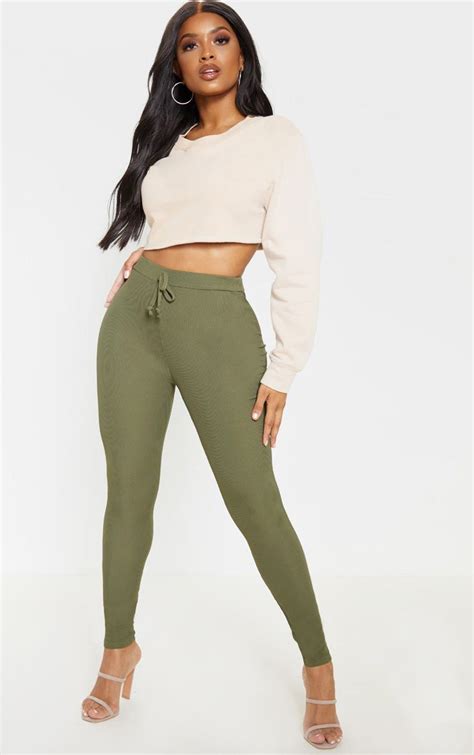 Shape Khaki Ribbed High Waist Leggings Prettylittlething