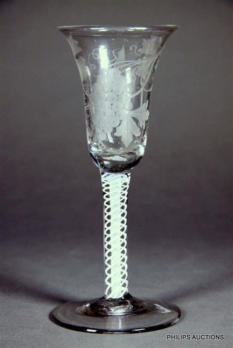 Georgian Opaque Twist Stem Wine Glass With Engraved Design British Georgian Glass