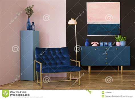 Navy Blue And Pink Interior Stock Image Image Of Velvet Living