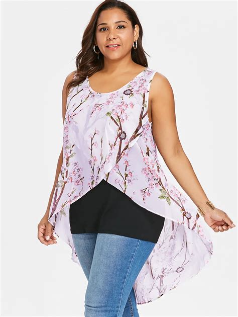 Wipalo Plus Size 5XL Tiny Floral Overlap Sleeveless Top Women Summer