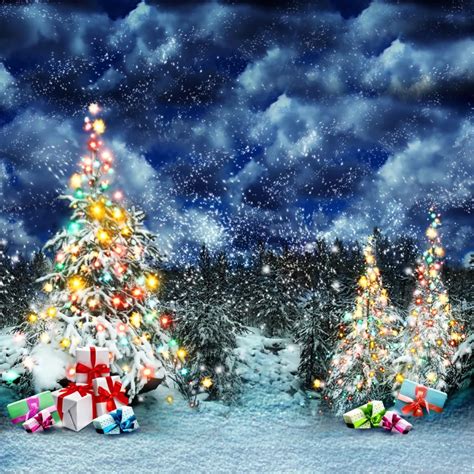 10x10ft Snowy Winter Night Blue Sky Christmas Trees Forest Field Ts