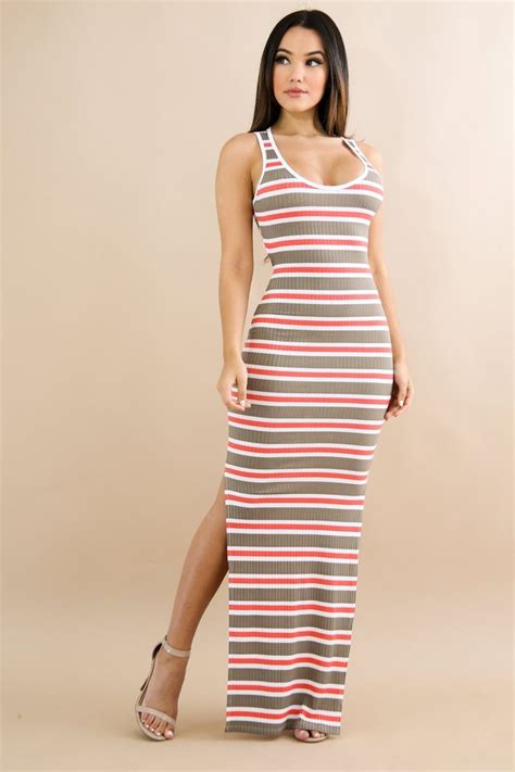 Starr Striped Bodycon Open Back Maxi Dress Poshed Apparel Boutique In Striped Maxi