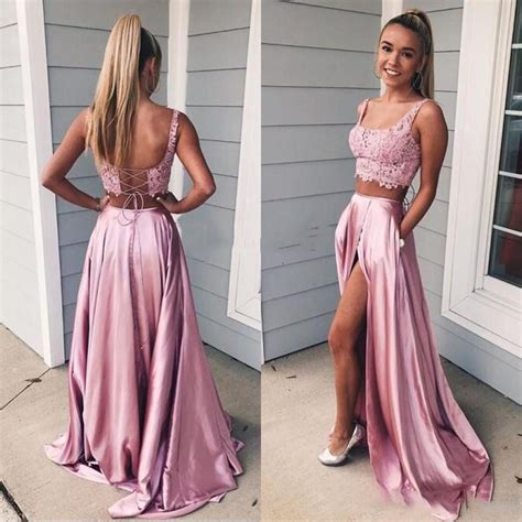 Sp1128princess Two Piece Pink Long Prom Dress2021 Pink Prom Dress