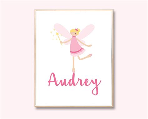 Fairy Printable Name Art Prints Pink Fairies Baby Girl Custom Etsy