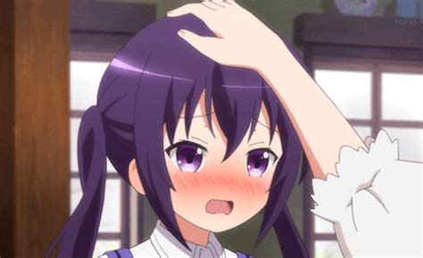 Gochuumon Wa Usagi Desu Ka Animated Animated  Lowres 1girl Blush Embarrassed Headpat