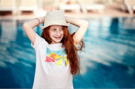 Happy Girl Enjoys Summer Day At The Swimming Pool Stock Image Image