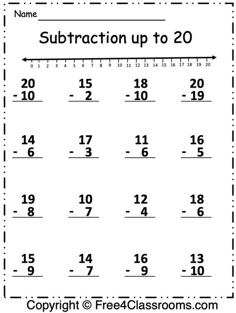Free Subtraction Up To 20 Worksheet Free4classrooms