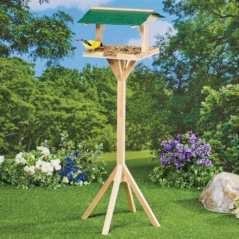 Covered Free Standing Wooden House Bird Feeder Collections Etc