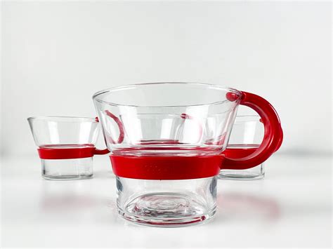 Set Of 4 Bodum Glass Tea Or Coffee Cups With Red Handles Made Etsy
