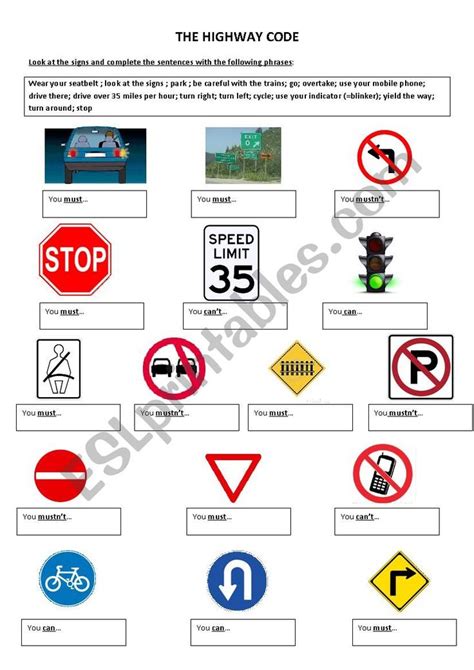 Road Signs ESL Worksheet By Elo Road Sign Board Road Signs Worksheets