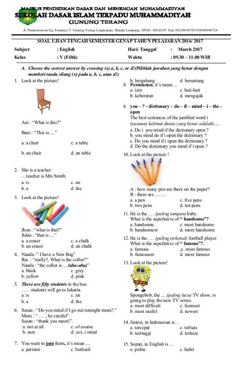 Soal Uts Bahasa Inggris Kelas 2 Sd Semester 1 Homecare24