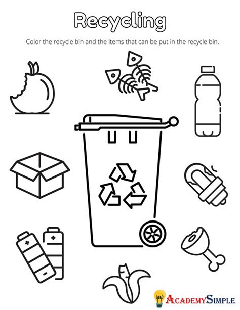 Environment Worksheets Recycling Academy Simple