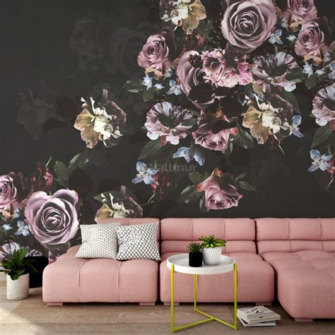 Dark Rose Floral Bouqet Wallpaper Mural Wallmur