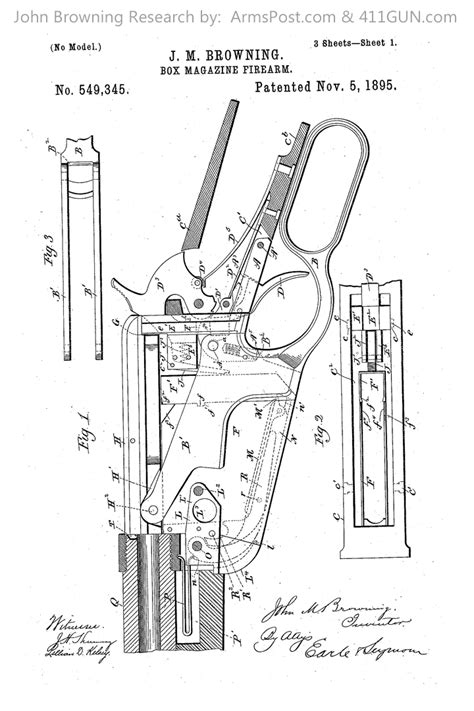 John Browning Patent 549345 The Winchester Model 1895 Lever Action
