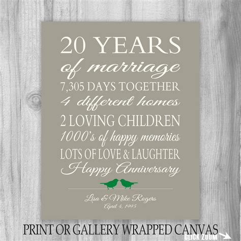 To help laugh about the years past and your own romance, here are some funny quotes that are meant specifically for wedding anniversaries. 20 Year Anniversary Gift 20th Anniversary Art by ...