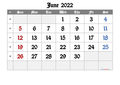 June Calendar For 2022 Template Calendar Design