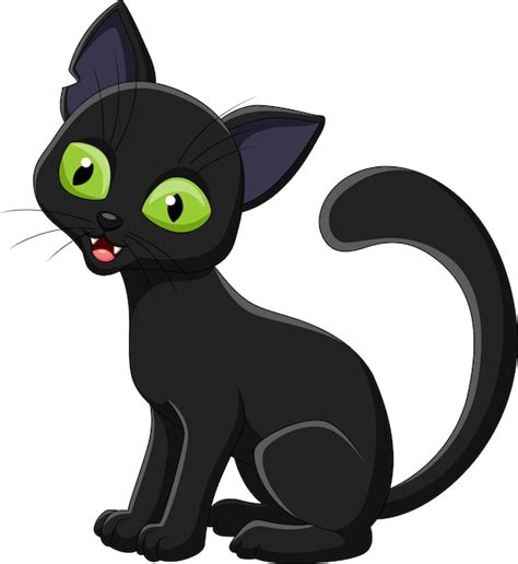 Gato Negro De Dibujos Animados Aislado Sobre Fondo Blanco Vector Premium